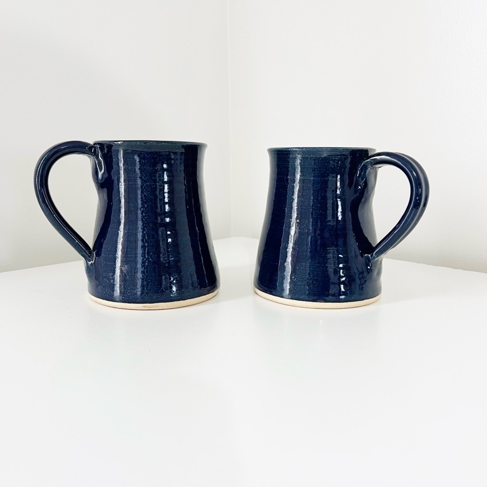 Down To Earth Pottery Set Of 2 Blue Farmhouse Coffee Tea Mugs